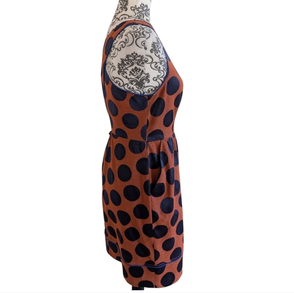 Anthropologie Maeve Rokin Dress Criss-Cross back Orange Navy Polkadots Women's 6 - Picture 5 of 16